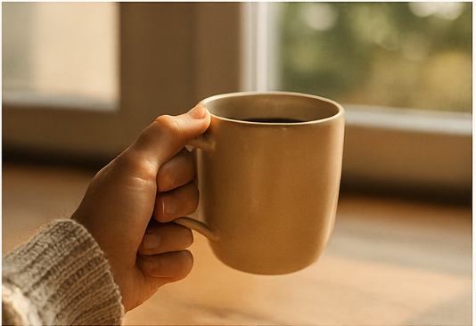 Cozy everyday moment with coffee by the window
